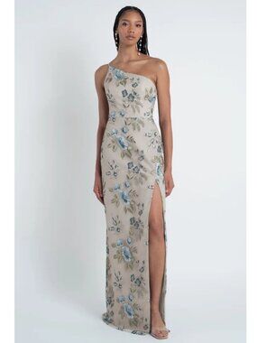 Blue Agate Embroidered One Shoulder Gown Style Bristol Size 22